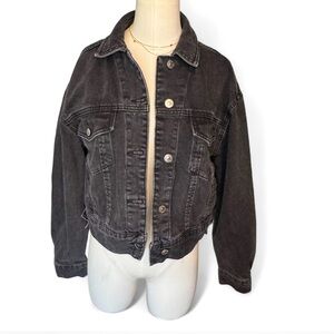 Topshop Black Jean Jacket Cropped Vintage look size 8 slightly faded